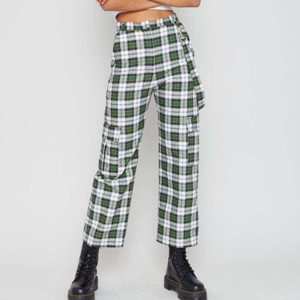The Ragged Priest Green & White Plaid Straight-Leg Pants
